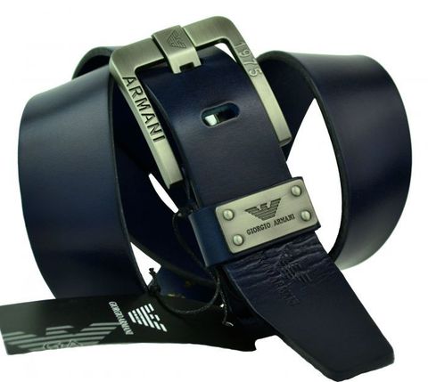 Синий мужской ремень Armani 30040 blue из телячей кожи
