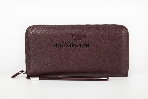 Мужской кошелек на молнии Prada Brown Grainy Leather