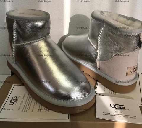 Женские мини угги UGG Classic Mini  Metallic Silver