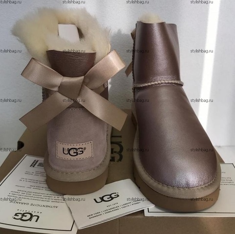 Женские угги из кожи с лентами UGG Bailey Bow 2 Mini Dast