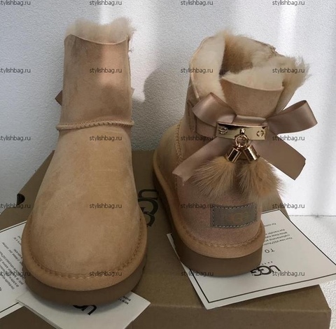 Женские угги с лентами UGG Bailey Bow 2 Mini Chestnut