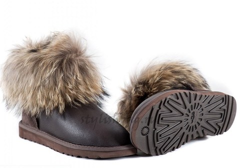 Женские угги UGG Mini Fox Fur Metallic Chocolate