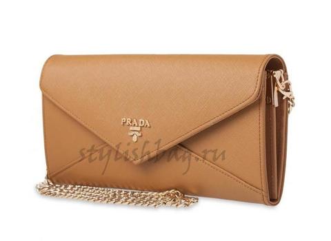Женский клатч из кожи Prada 818 Sand