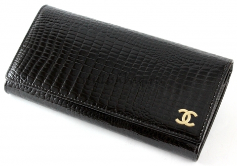 Женский кошелек Chanel 9010 black из лакированной кожи